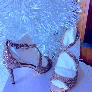 Jimmy Choo Ballet Pink Sandals. Shadow Coarse Glitter Fabric. Size 38.